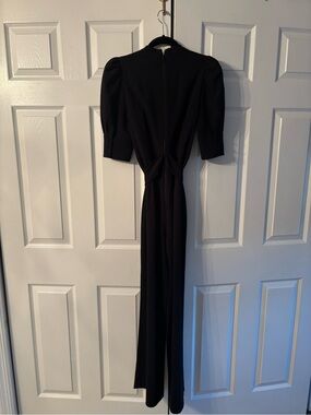 Alice + Olivia Black Long Sleeve Puff-Sleeve jumpsuit